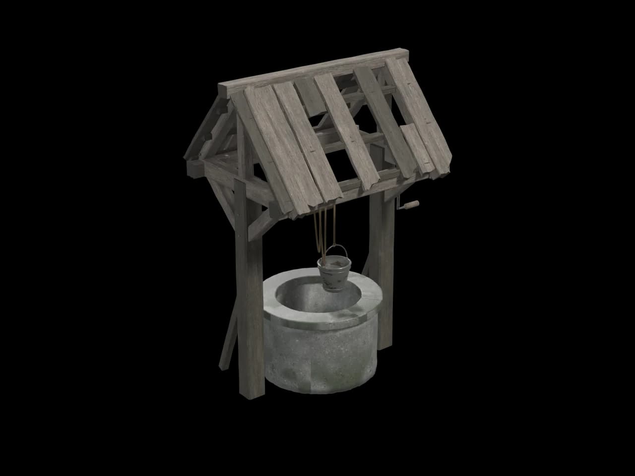 Broken Roofed Well, realistic 3D model, GLB
