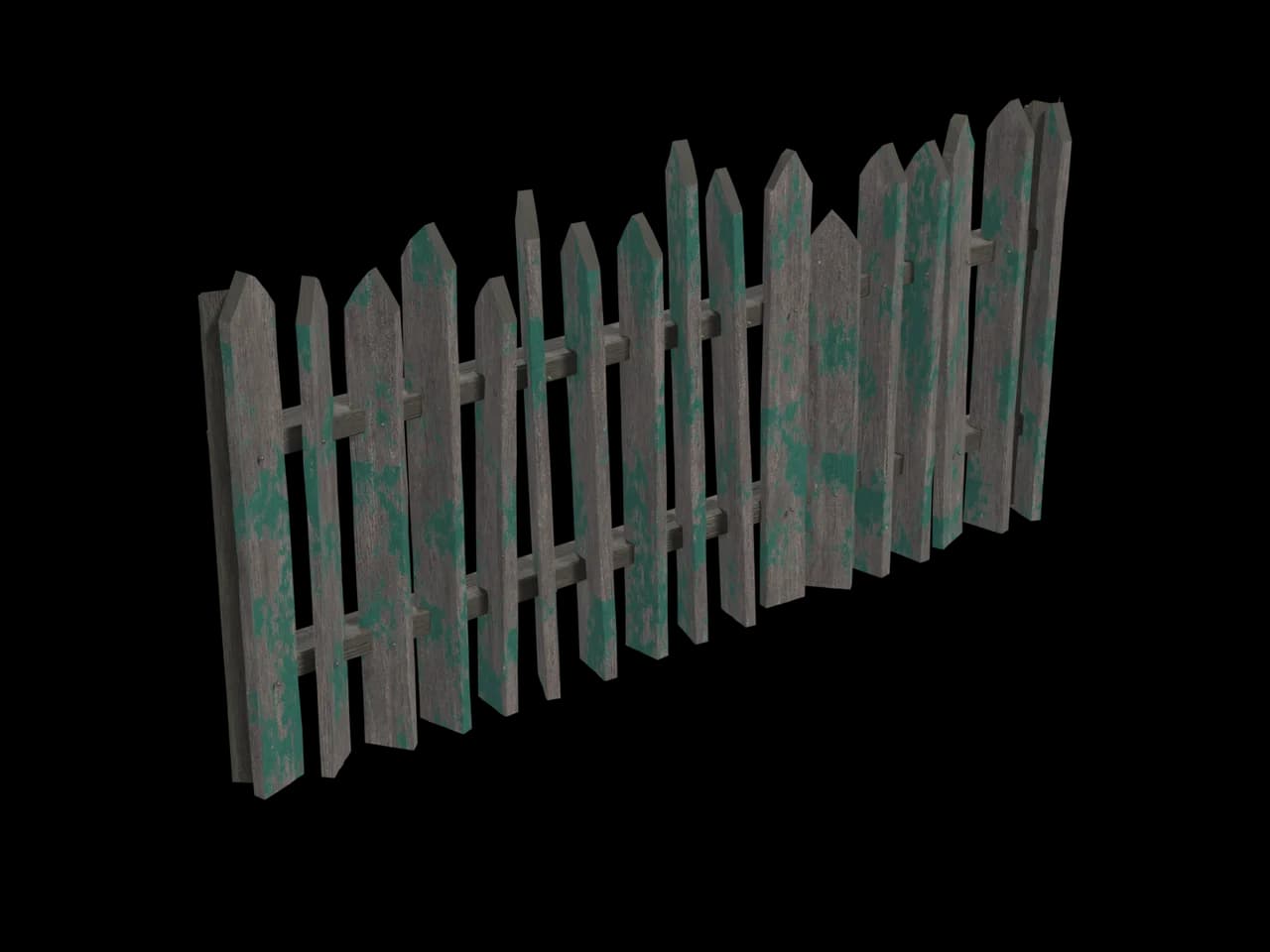 Broken Teal Fence, realistic 3D model, GLB
