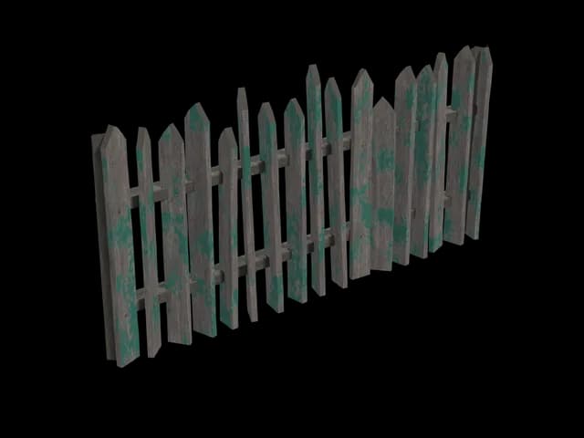 Broken Teal Fence, realistic 3D model, GLB