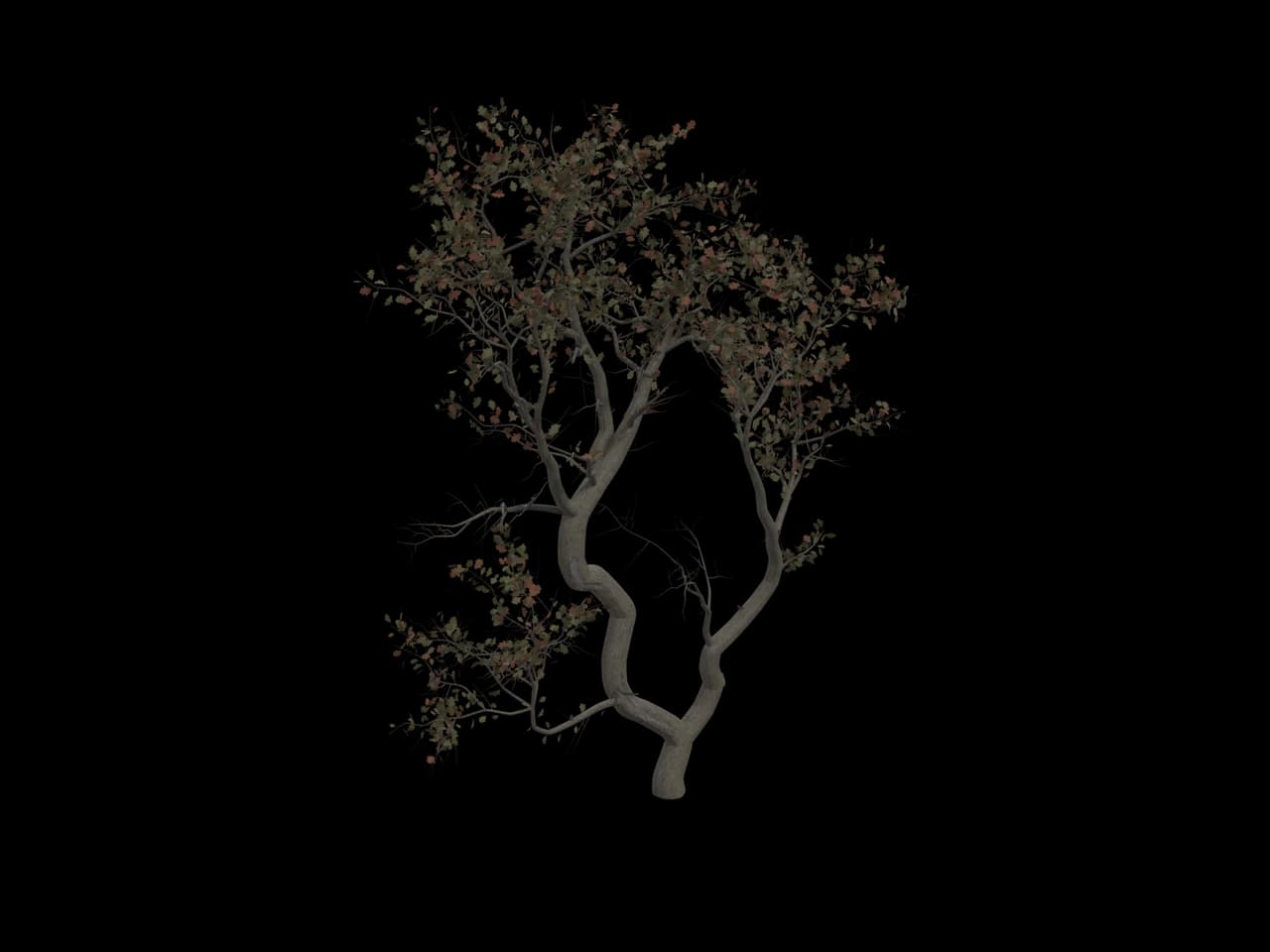 Forked Autumn Tree, realistic 3D model, GLB