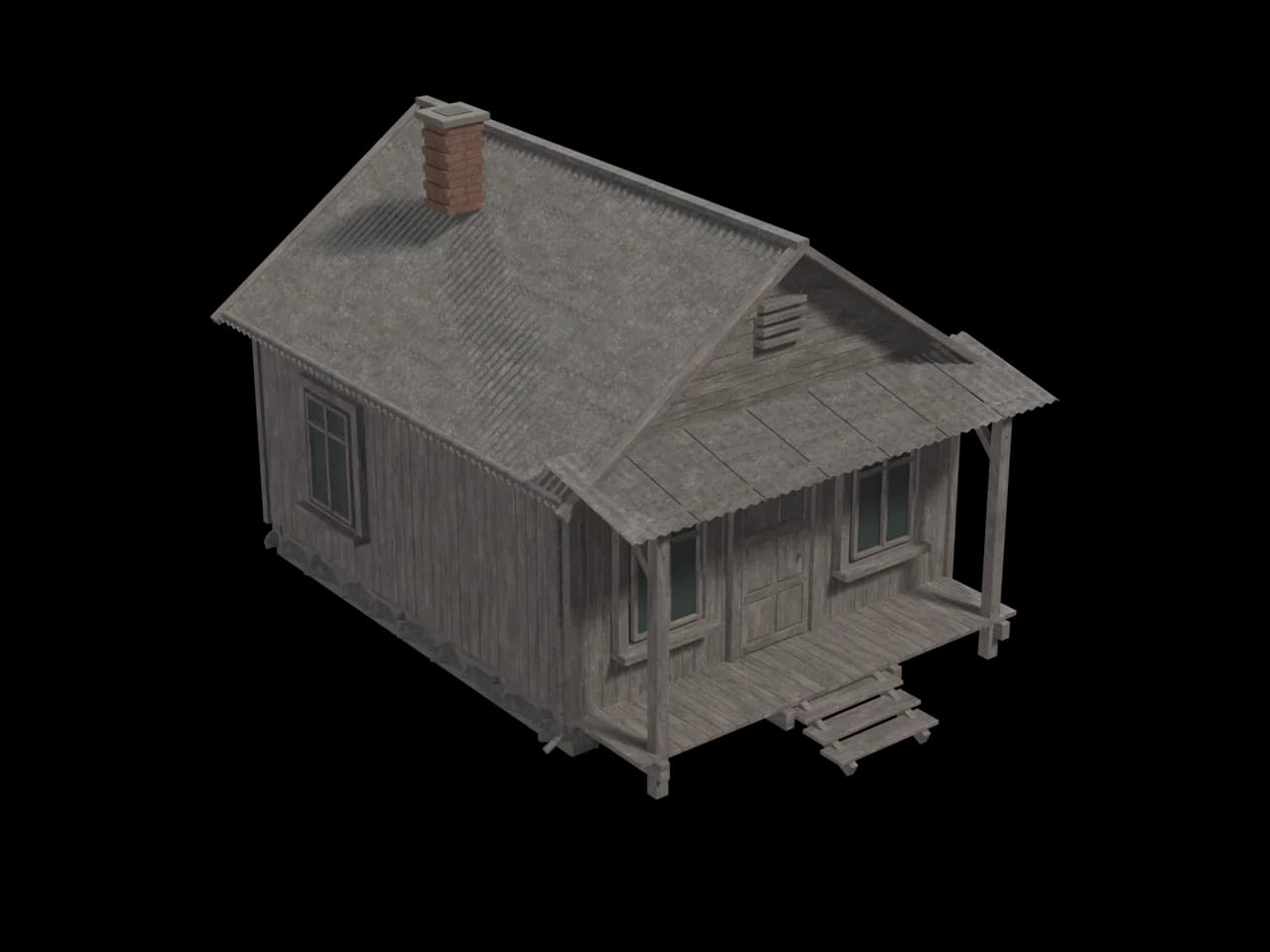 Weathered House, realistic 3D model, GLB